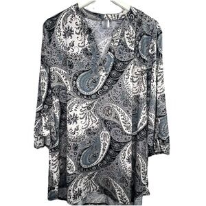 Honeyme Plus Size Stretch V-Neck Tunic Womens XXXL Blue Gray Black Neutral